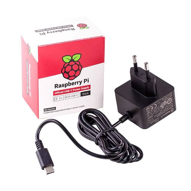 RPI USB-C POWER SUPPLY BLACK EU representative package visual — not an exact-product photograph