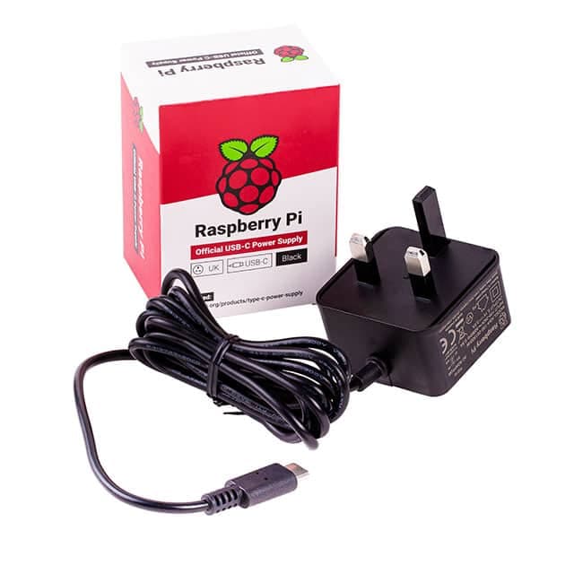 RPI USB-C POWER SUPPLY BLACK UK representative package visual — not an exact-product photograph